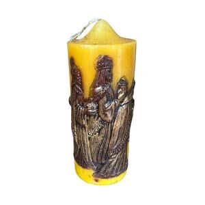 Vtg‎ Christmas Pillar Candle 3 Wise Men Embossed Yellow Jasco Holiday Elegance
